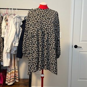 ZARA Black Mini Floral Babydoll Dress w/ pockets